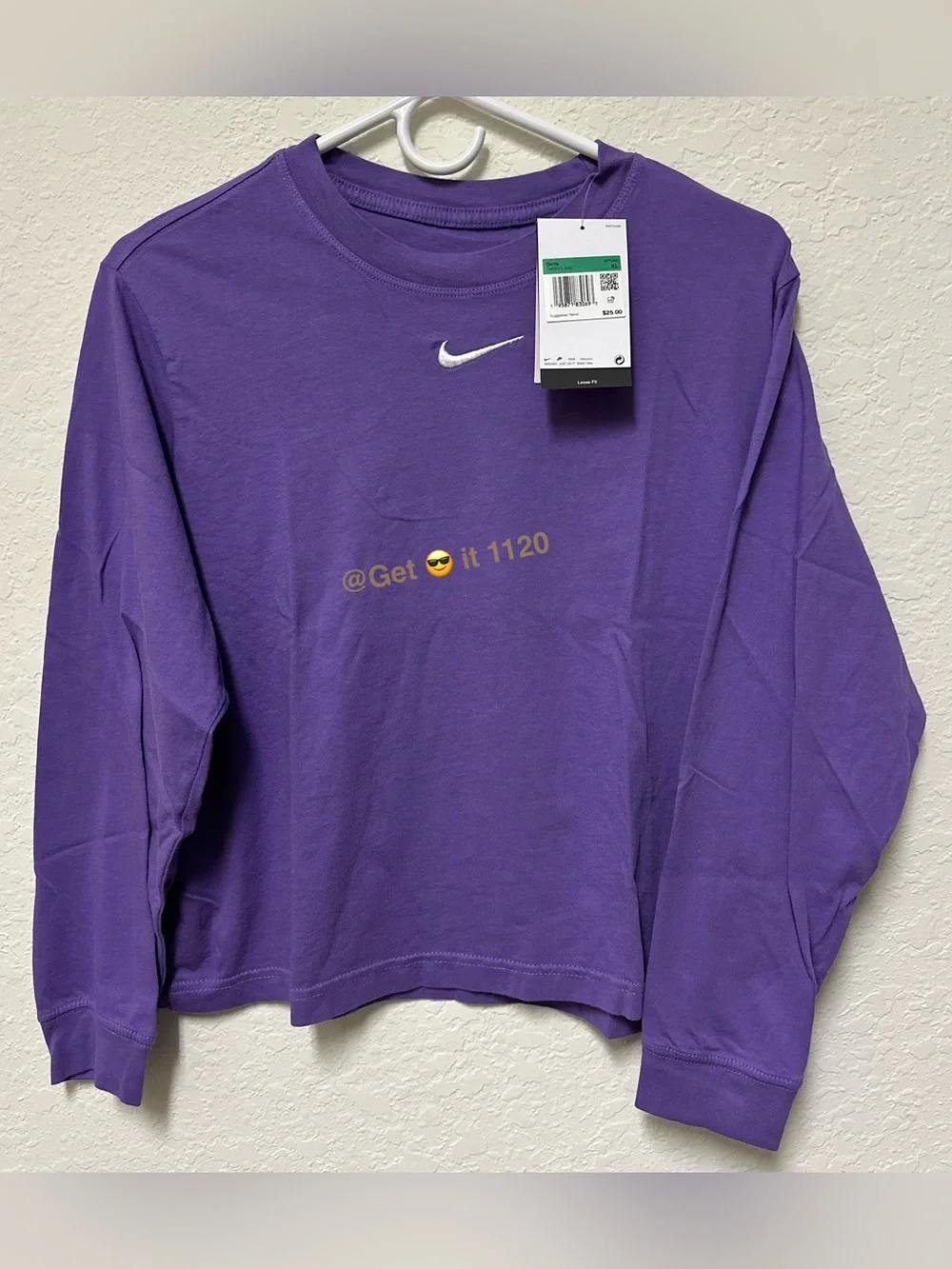Nike Sportswear Big Kids' (Girls') Long-Sleeve T-Shirt DV0575-542 Purple Size XL
